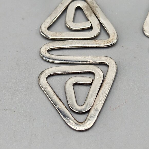 Vintage Hammered Metal Abstract Geometric Swirl Earrings 3" Dangle - Picture 2 of 8